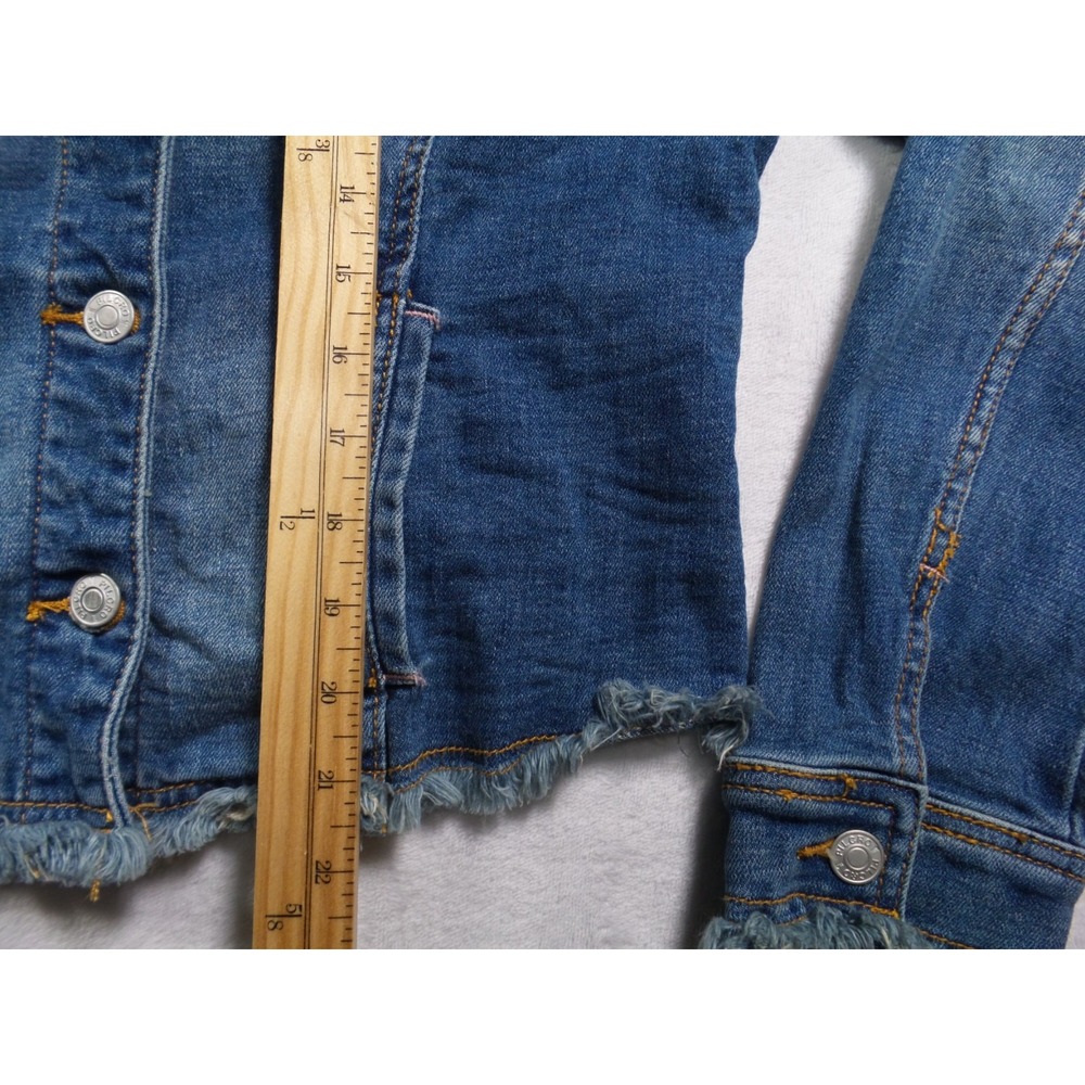 Anthropologie Pilcro Jacket Womens Size L Petite Blue Denim Raw Hem Button Up - Picture 9 of 14